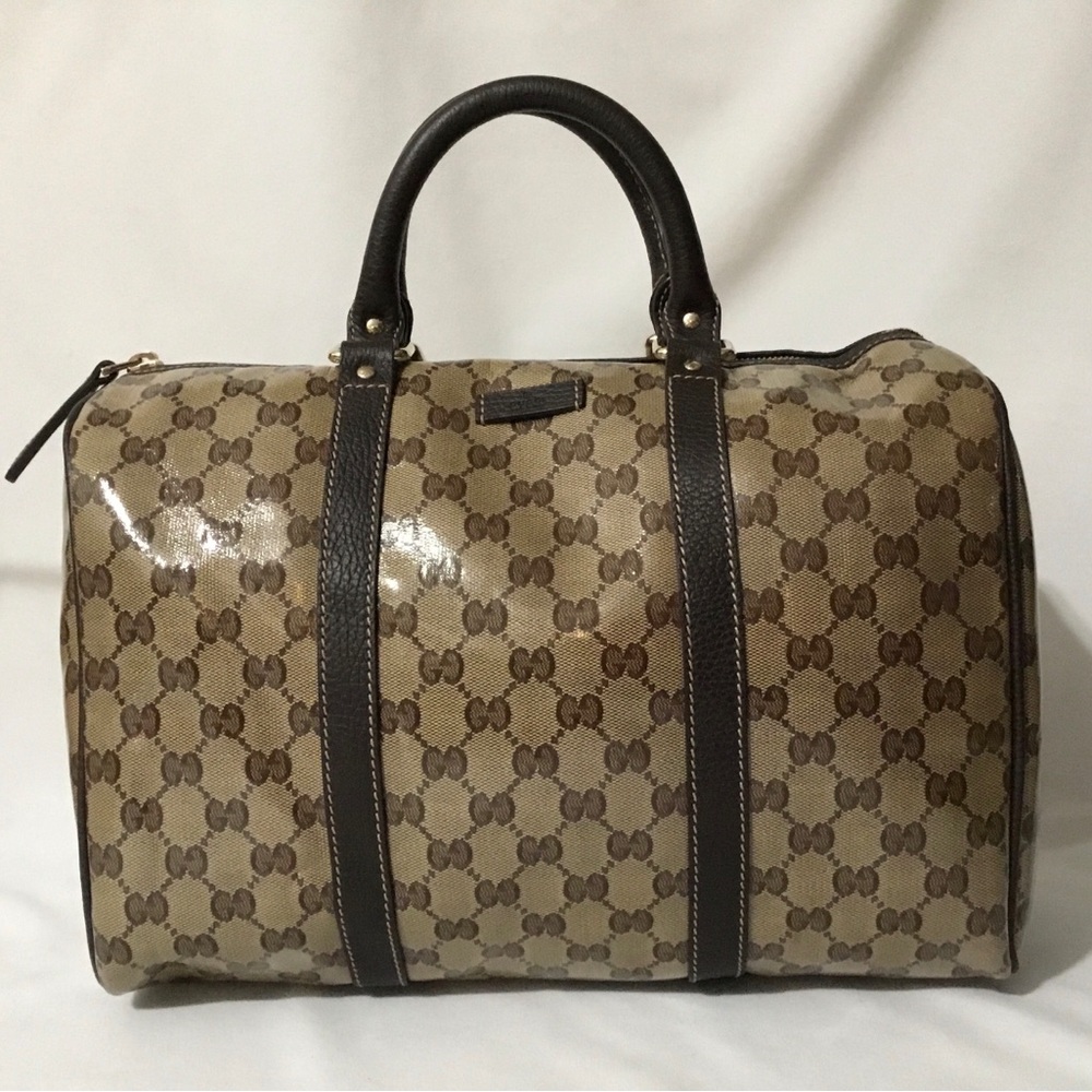 Authentic Gucci, Pre-Loved Brown GG Crystals Canvas Boston Bags